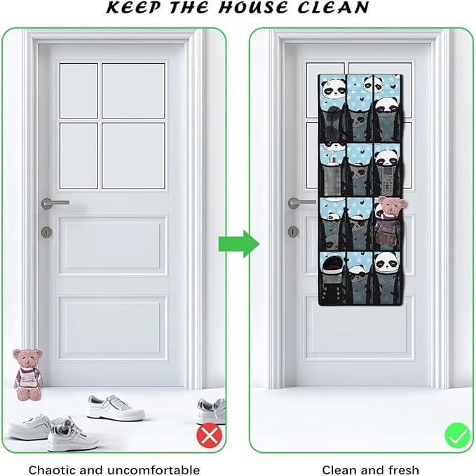 Over The Door Pantry Organizer, Pantry Organization and Storage, Hanging Storage Pockets, Laundry Room Organization, House and Kitchen Essentials,Cute Panda