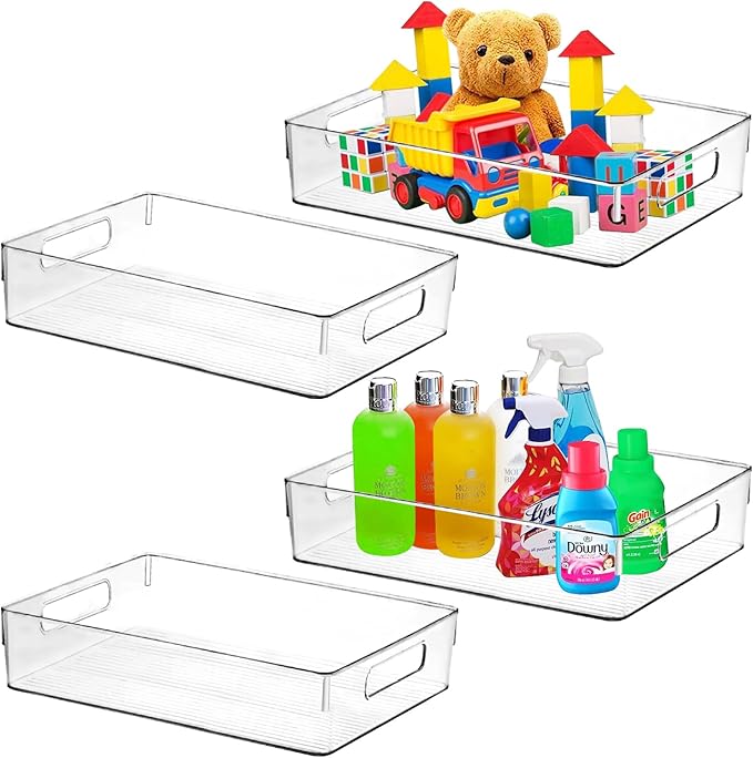 ShelfShaper Large Clear Plastic Storage Bins, Pantry Organizers and Storage Containers Fridge Organizer Bins for Organizing Home Kitchen Under Sink Bathroom Refrigerator Freezer Laundry Room