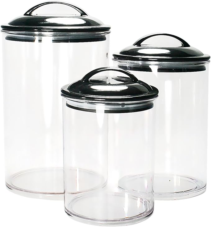 Calypso Basics by Reston Lloyd Acrylic Storage Canisters, Set of 3, Black