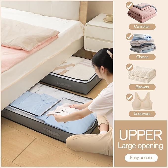 90L Under Bed Storage Containers, Foldable black Underbed Storage Bags - Closet Organizers and Storage Bins for Wrapping Paper, Blanket, Clothing, Comforter, Sweaters, Pillows, Linen Sheets