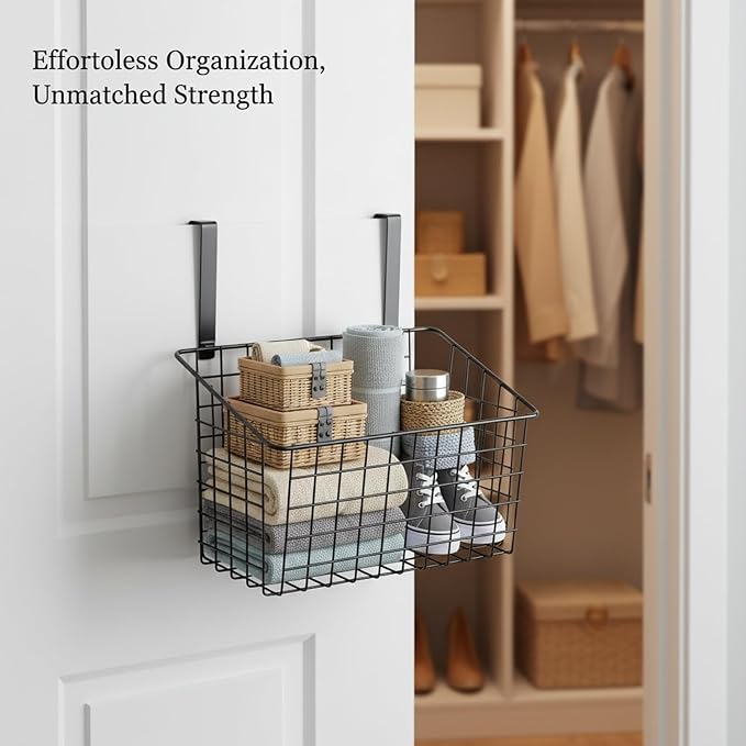 Over-the-Door Storage Rack, Carbon Steel Cabinet Organizer for Kitchen & Bathroom, Hanging Shelf for Pots Pans Towels, No Drilling Required (1 PC)