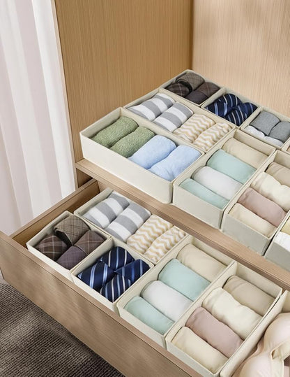 Fordonral Drawer Organizer Clothes, Foldable Fabric Dresser Organizer Closet Organizers and Storage Box for Underwear,Folded Clothes,Baby Clothing,Socks,Bra,Towels,Ties(6M+6S,Beige)