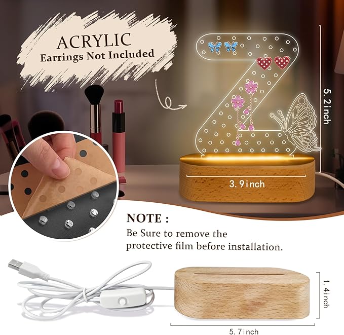 COSHAYSOO Earring Holder Organizer for Women New Mom First Time Mom to be Gift Ideas Mothers Day Birthday Gifts Nursery Decor Breastfeeding Essentials, LED Night Light Initial Letter Z
