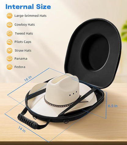 Hat Box for Travel Waterproof Hat Travel Case Crush Proof Hat Can Storage for Fedora, Panama, Tweed Hats, Hat Holder, Hat Carrier for Travel Black Men's Western Gifts