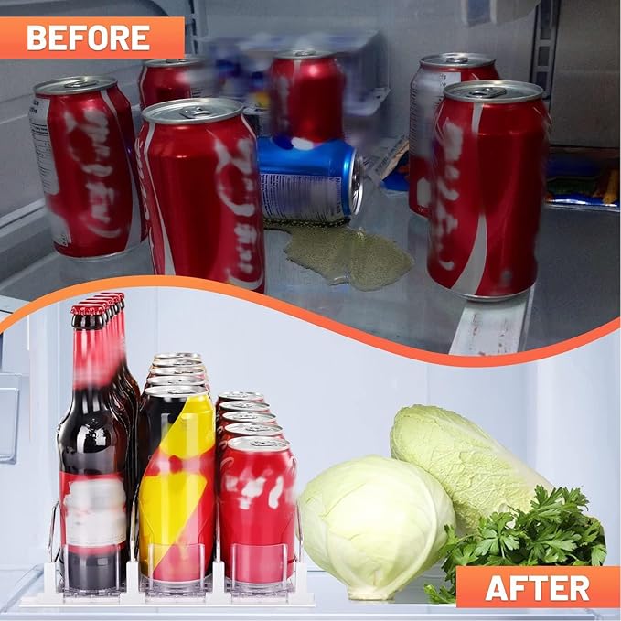 38cm Self Pushing Soda Can Organizer, Sturdy E Shaped Automatic Pusher Glide, Adjustable Refrigerator Drink Holder for Garage Cooler, Merchandise Shelf (Black)