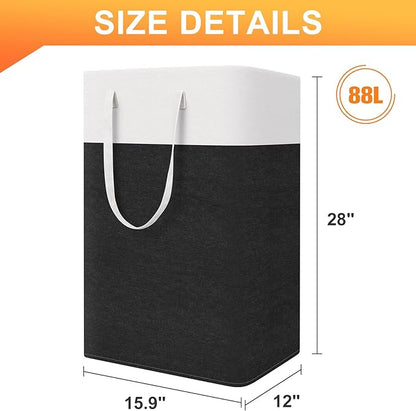 TasticTotes laundry basket 3-Pack, laundry hamper, Hamper with handles, collapsible laundry baskets, Waterproof dirty clothes hamper, Towel Storage for Home or Dorm, 88L-Black
