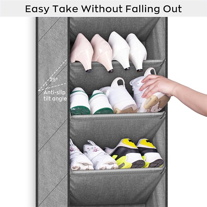 SLEEPING LAMB Over The Door Shoe Organizer for Closet with Large Deep Pockets, Narrow Shoe Rack for Door Hanging Boots Storage, Grey