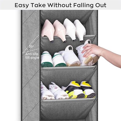 SLEEPING LAMB Over The Door Shoe Organizer for Closet with Large Deep Pockets, Narrow Shoe Rack for Door Hanging Boots Storage, Grey