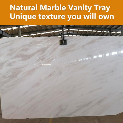 Karibiber Vanity Tray, 11.8inch Marble Bathroom Tray for Countertop, White Marble Bathroom Dresser, Stone Serving Tray for Kitchen Counter, Storage Organizer for Decor, Perfume, Jewelry