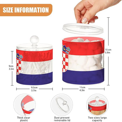 DOMIKING Croatia Flag 2 Pack Bathroom Canisters Cotton Swab Holder Dispenser Plastic Cotton Ball Jar Acrylic Storage Containers for Cotton Ball Cotton Swab Cotton Round Pads
