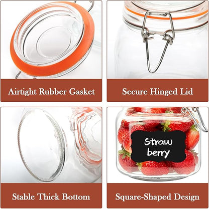 25 oz Glass Jars With Airtight Lids And Leak Proof Rubber Gasket,Wide Mouth Mason Jars With Hinged Lids For Kitchen Canisters 750ml, Glass Storage Containers 6 Pack