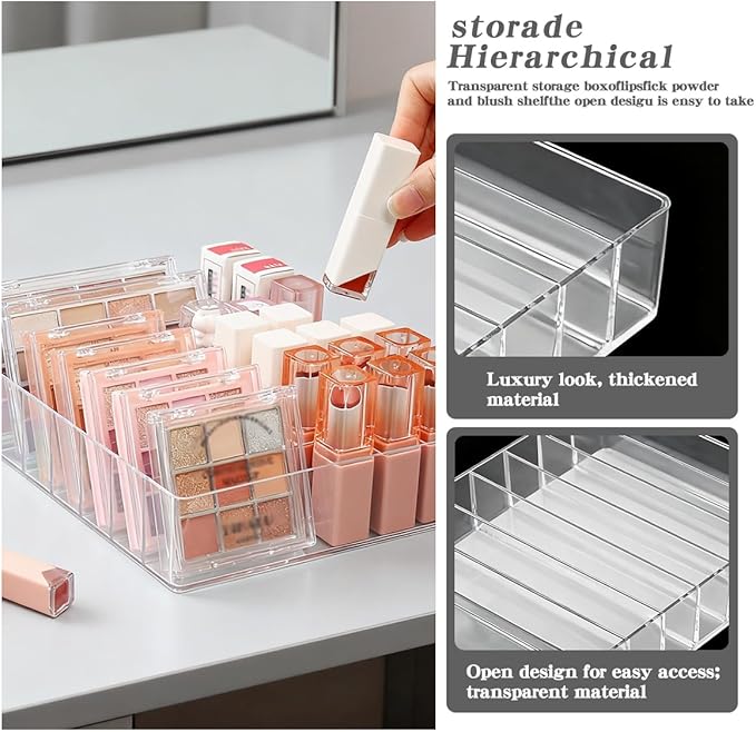 Makeup Organizer for Eyeshadow Palette and Lipstick Organizer, 7 Section Divided Makeup Palette Organizer for Lipstick Highlighter, Skincare Cosmetic Display Cases for Bathroom