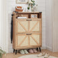 Barnyatoh Shoe Storage Cabinet, Boho Rattan Shoe Organizer with 2 Flip Drawers,Farmhouse Freestanding Hidden Slim Narrow Shoe Rack Cabinet with Open Shelves for Entryway, Foyer,Hallway, Natural