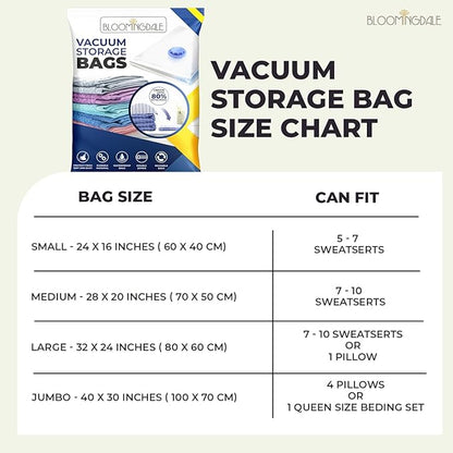 Bloomingdale Vacuum Bags For Travel Reusable Vacuum Bags For Clothes With Pump For Space Saving Ziplock Bags For Travel Packing Blankets Compression Vacuum Storage Bags, Vacuum Bag- Set Of 6 Medium