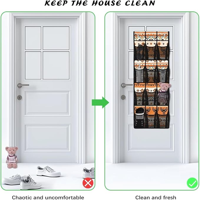 Ethnic Eagle Over the Door Shoe Organizer 12 Large Mesh Pockets Sturdy Oxford Shoe Storage Organizer Hanging Shoe Rack for Closet