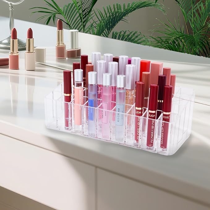 Rollerball Perfume Organizer, Beauty Scent Holder, 36 Space Clear Acrylic Perfume Organizer Refillable Container Tall Scented Oil Storage Display Case, Makeup Lipgloss Lipstick Display Case
