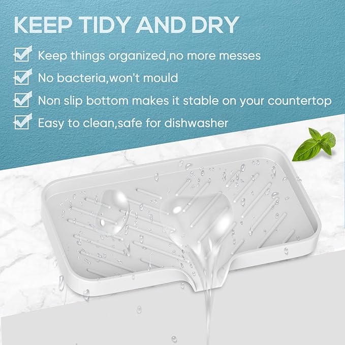 Kitchen Soap Tray,Kitchen Sink Tray Sponge Tray Kitchen Sponge Holder Self Draining Premium Silicone Soap Holder for Bathroom Kitchen Counter Sink Caddy Organizer for Dish Soap Bottle,Soap Dispenser