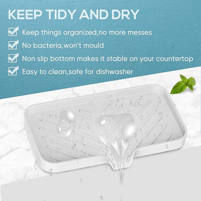 Kitchen Soap Tray,Kitchen Sink Tray Sponge Tray Kitchen Sponge Holder Self Draining Premium Silicone Soap Holder for Bathroom Kitchen Counter Sink Caddy Organizer for Dish Soap Bottle,Soap Dispenser