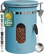 Veken Coffee Canister with Window, Airtight Stainless Steel Kitchen Food Storage Container with Lids, Date Tracker and Scoop for Grounds Coffee, Beans, Tea, Flour, Cereal, Sugar Jars, 22OZ, Blue