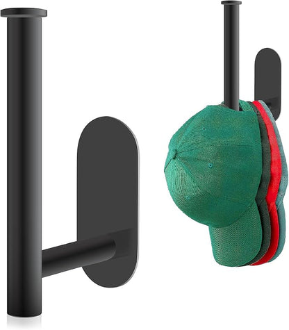 Eiito Hat Racks for Baseball Caps, Adhesive Hat Hooks for Wall, Stainless Steel Baseball Cap Hanger(Black)