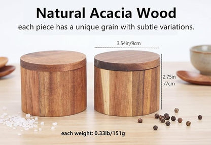 Acacia Salt Cellar, Wood Salt Box With Swivel Cover, Spice Keeper, 7oz Wood Jar For Kitchen, Perfect For Keeping Table Salt, Gourmet Salts, Herbs or Favorite Seasonings