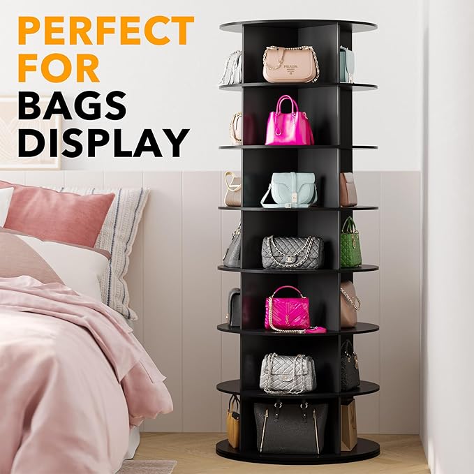 SpaceAid Black 7-Tier Spinning Rotating Shoe Rack Organizer, Shoe Display Tower Lazy Susan, Revolving Shoes Rack StorageOrganization, 360 Vertical Bags Holder Rotate Organizer
