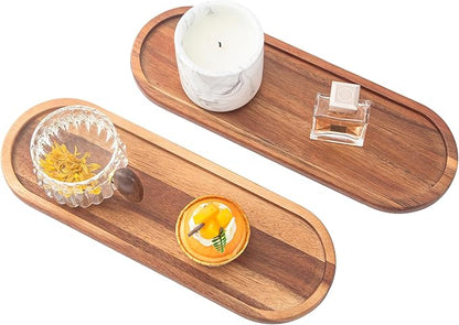 Wooden Vanity Bathroom Trays 2PCS - Wooden Trays for Decor, Countertop and Vanity Tray, Dish Soap Trays for Kitchen Counter, Sink Organizer Accessories Caddy, Toilet Laundry Shower Makeup Holder