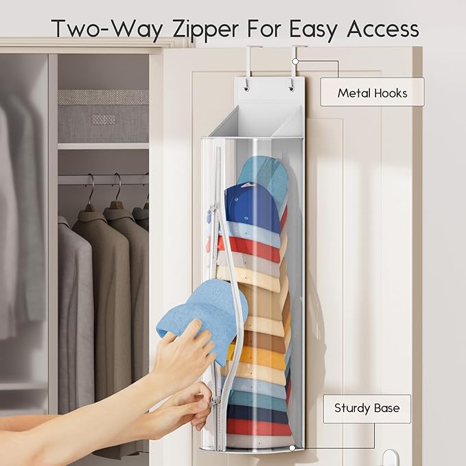 Homsorout Hat Rack for Door and Closet – Large Capacity Hanging Hat Rack Organizer Holds 30-35 Caps, Over the Door Hat Storage Organizer for Bedroom, Entrance or Dorm, 1 Pack, White