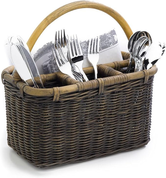 The Basket Lady Wicker Utensil Caddy, One Size, Antique Walnut Brown