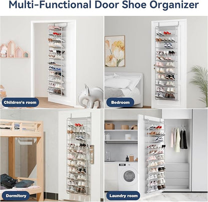 Whitmor 36 Pair Over The Door Shoe Organizer, 12 Tier Hanging Shoe Organizer, Heavy Duty Metal & Mesh Shoe Holder, Hanging Shoe Rack for Closet Organizer & Storage, 74"L x 21.7"W x 7.5"H, Grey