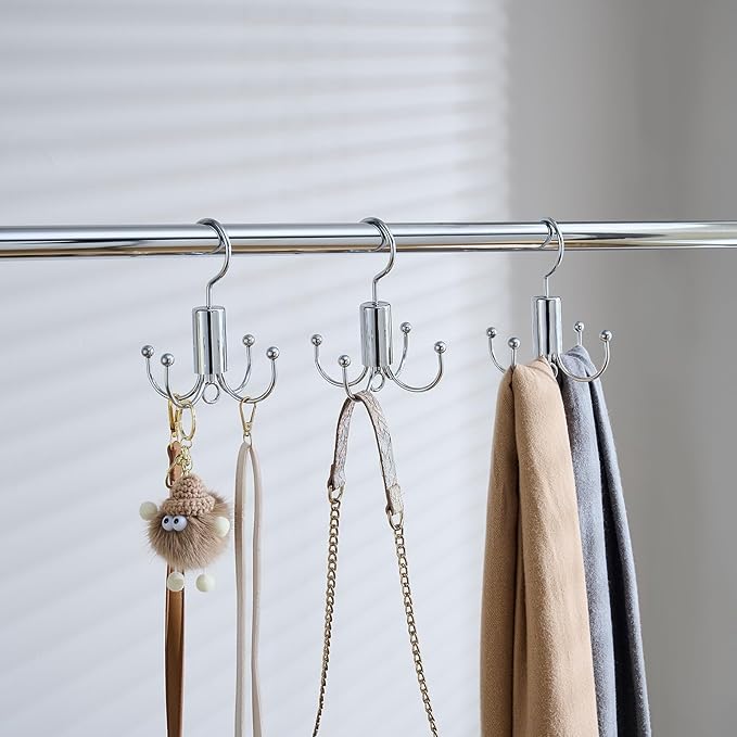 Belt Hanger Duo, 2-Pack - Closet Organizer with Rotatable Design for Easy Selection, Versatile Rack for Belts, Ties, Scarves - Silver