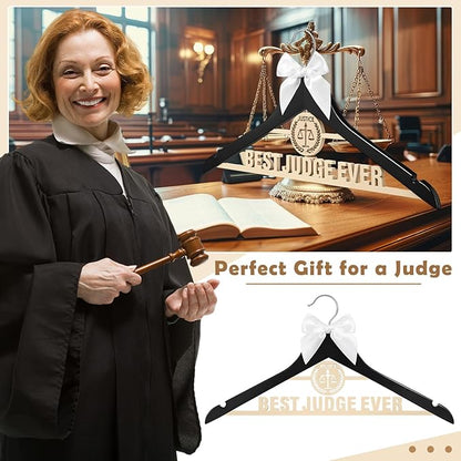 Bucherry Wooden Judge Robe Hanger Funny Judges Gifts Black Best Judge Ever Coat Hanger with Bow and Balanced Scale Motifs for Men Women Graduation Birthday
