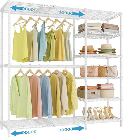 VIPEK X2 Plus Expandable Heavy Duty Clothes Rack Adjustable from 3'9"-5'2" Portable Reach-in & Walk-in Closet Rack System with Flexible Shelves and Hanger Rods Clothing Rack for Hanging Clothes, White