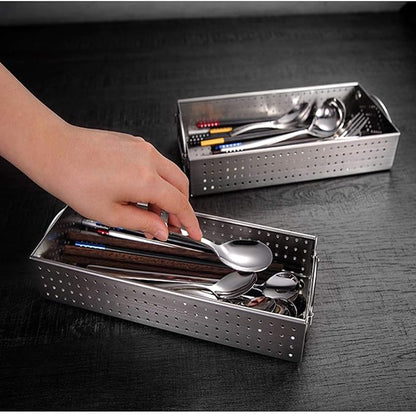 304 Stainless Steel Cutlery Tray Drawer Organizer - Mesh Kitchen Utensil Drawer Organizer/Silverware Storage Kitchen Utensil Flatware Tray - 11.3x4.1x2.0 Inch