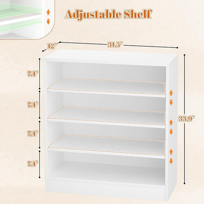 Homieasy Shoe Cabinet, 5-Tier Modern Wood Shoe Storage Organizer with 3 Adjustable Shelves for Entryway, Multi-Purpose Display Shelf & Storage Cabinet for Living Room, Bedroom, White
