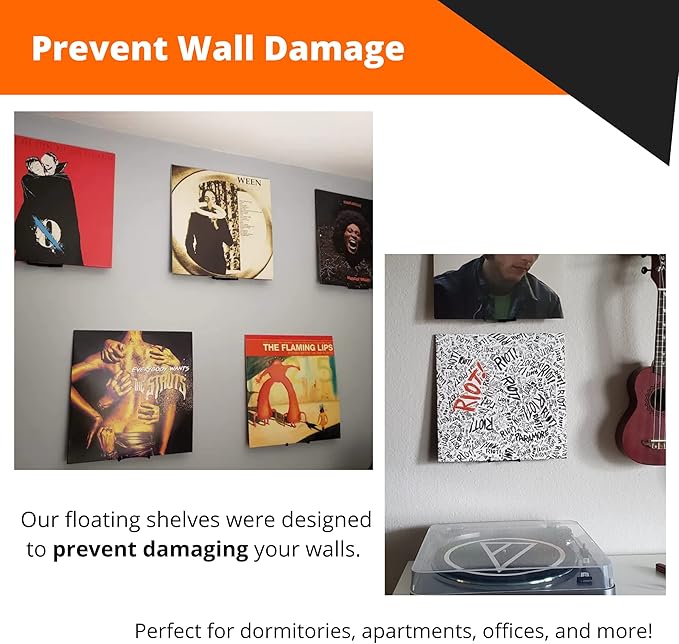 Now Spinning Vinyl Record Wall Mount Display/Shelf | Hang Albums Without Wall-Damage | Perfect for Office, Home, Dorms, and Apartments (Now Spinning + 2 Mounts, White)