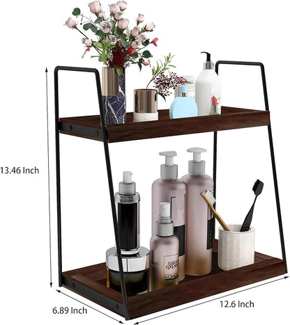 Dorhors 2 Tier Bathroom Counter Organizer Storage,Vanity Organizer for Bathroom Counter,Wood Standing Rack for Kitchen(Walnut)