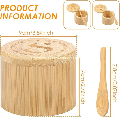 2 Layers Acacia Wood Salt & Pepper Bowl with Built-in Spoon and Magnetic Swivel Lid - Dustproof Salt Holder for Kitchen Serving (Wood)
