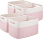OIAHOMY 4 Pack Storage Baskets for Organizing, Basket for Shelves with Handle, Woven Baskets for Storage Toys, Towels, Books, Cotton Rope Basket 13" L x 9 " W x 7.8 " H, Pink & White