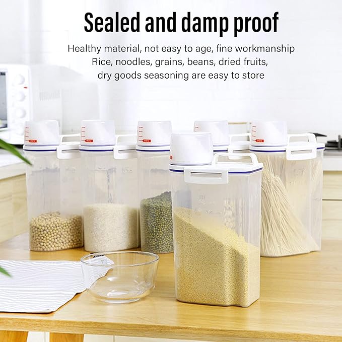 Milltrip Rice Storage Container, 2PCS Rice Storage Container 2.5L Plastic Rice Dispenser Bin with Pour Spout for Rice Beans Grains Small Dry Food