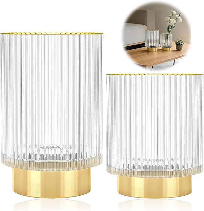 Makeup Brush Holder Organizer, Heavy Crystal Glass Brush Storage Holder, Vintage Cosmetic Make Up Bathroom Brushes Cup Pen Pencil Toothbrush Holder Striped Vase (Clear S+L)