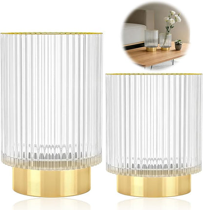 Makeup Brush Holder Organizer, Heavy Crystal Glass Brush Storage Holder, Vintage Cosmetic Make Up Bathroom Brushes Cup Pen Pencil Toothbrush Holder Striped Vase (Clear S+L)