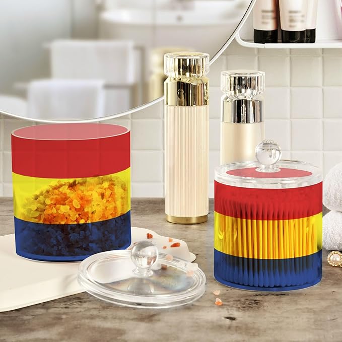 DOMIKING Austronesian Flag 2 Pack Bathroom Canisters Cotton Swab Holder Dispenser Plastic Cotton Ball Jar Acrylic Storage Containers for Cotton Ball Cotton Swab Cotton Round Pads