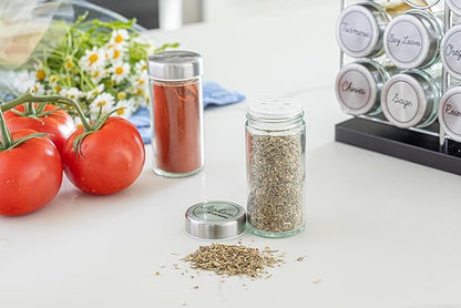 Orii 20 Jar Spice Rack Stainless Steel with Spices Included - Standing Rack Shelf Holder & Countertop Spice Rack Tower Organizer for Kitchen Spices
