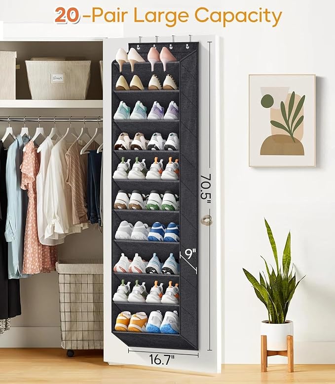 for KIMBORA 10 Tier Over The Door Shoe Organizer, Hanging Shoe Storage, Large Pockets, Compatibility with Doors