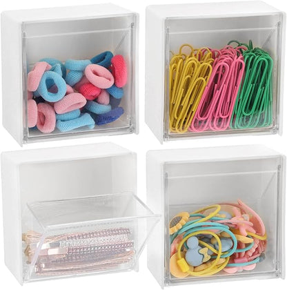 Tecbeauty 4PCS Cotton Pads Holder Dispenser, Wall Mounted Cotton Ball Organizers and Storage Box Rounds Jar Containers for Cotton Ball, Floss, Hairpin, Rubber Band, Clip（3.35in x1.8in x3.35in）