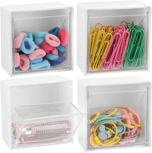 Tecbeauty 4PCS Cotton Pads Holder Dispenser, Wall Mounted Cotton Ball Organizers and Storage Box Rounds Jar Containers for Cotton Ball, Floss, Hairpin, Rubber Band, Clip（3.35in x1.8in x3.35in）