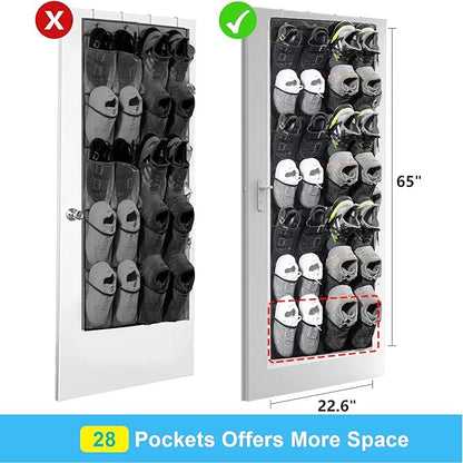 Over the Door Shoe Organizer 28 Mesh Pockets Hanging Shoes storage Shoe Rack for Closet Entryway Bedroom Bathroom Pantry Shoe Holder for Men Sneakers, Women High Heeled Shoes, flip flops
