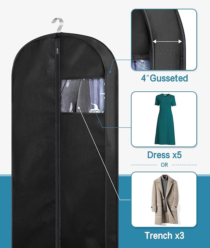 KIMBORA 54" Suit Bags for Closet Storage and Travel, Gusseted Hanging Garment Bags for Men Suit Cover With Handles for Clothes, Coats, Jackets, Shirts（3 Packs）