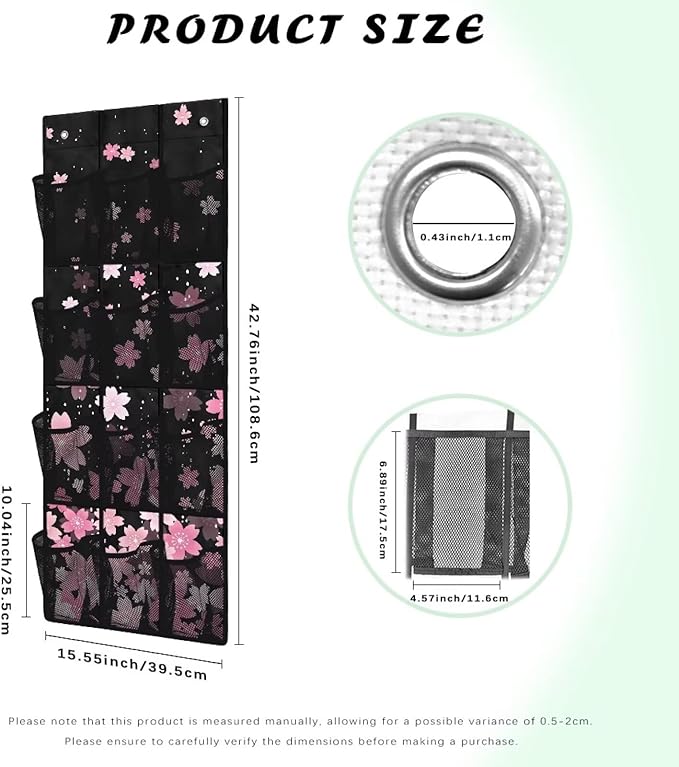 Extra Large Door Organizer with 12 Mesh Pockets, Storage Hanging Bag Behind the Door for Shoes Toys Cleaning Supplies, Cherry Blossom